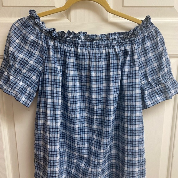 Michael Kors Off-Shoulder Plaid Ruffled Top Size Large - Picture 3 of 16